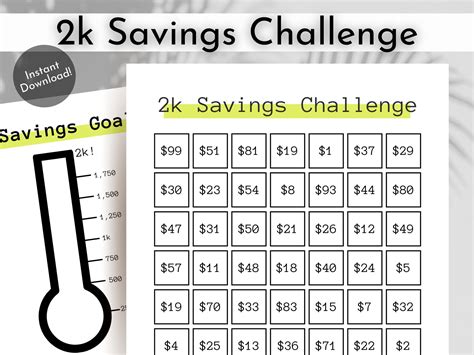 2k Savings Challenge 52 Week Challenge Instant Digital Etsy Uk