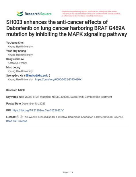 PDF SH003 Enhances The Anti Cancer Effects Of Dabrafenib On Lung