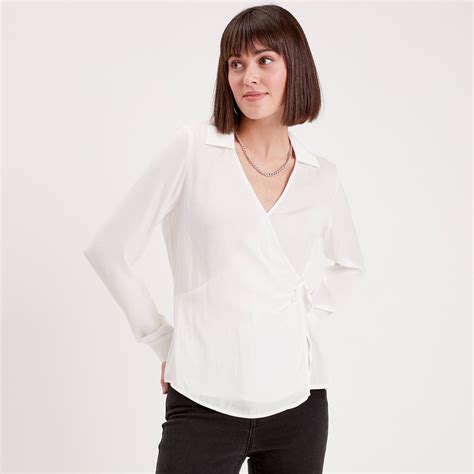 Blouse Satin Col Cache Coeur Ecru Femme Cache Cache