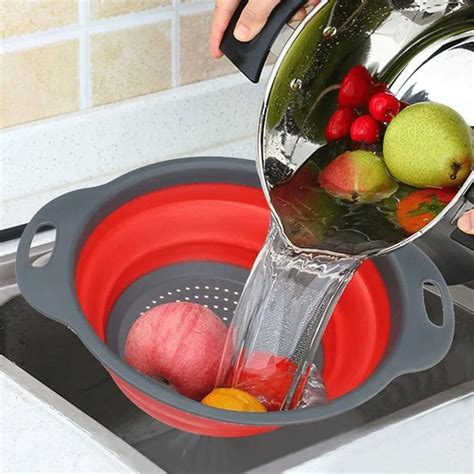 Collapsible Silicone Colander Folding Kitchen Silicone Strainer Fruit Vegetable Strainer Kitchen ...