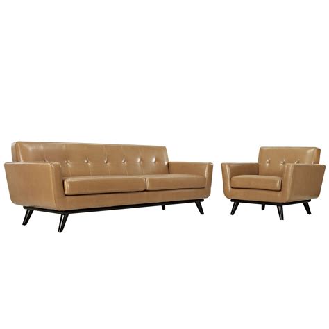 Modern Urban Contemporary 2 pcs Leather Living Room Set, Tan Leather ...