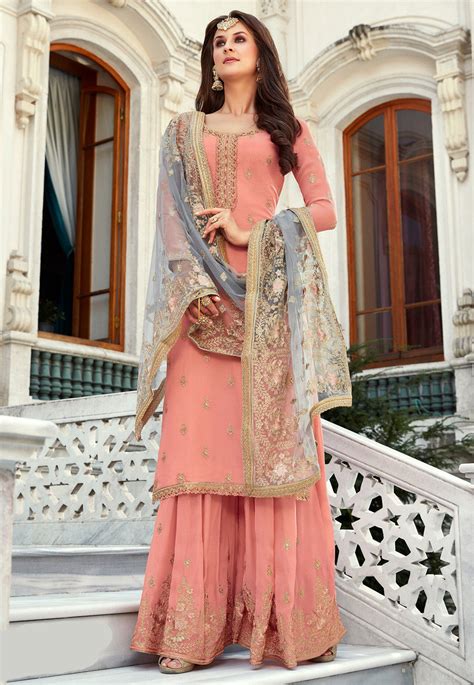 Buy Embroidered Georgette Pakistani Suit In Pink Online KCH5204