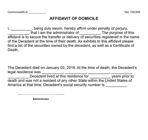 Affidavit Of Domicile Printable Form Printable Forms Free Online