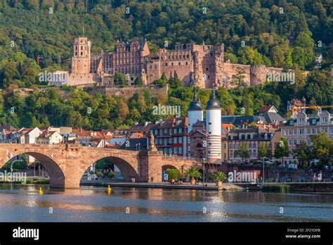 Panorama Of Heidelberg Behind Neckar River Germany Stock Photo Alamy