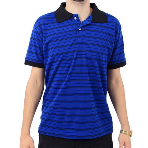 Camisa Polo Listrada Masculina 25 de Março Online Cor AZUL ESCURO