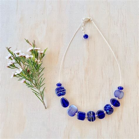 Blue Recycled Glass Necklace Stunning Cobalt Blue Statement Etsy