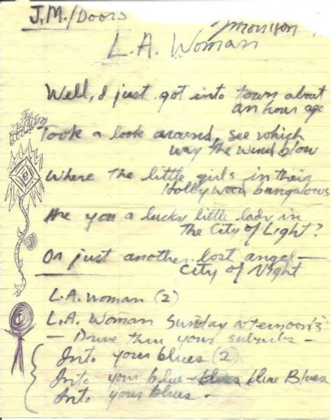 Musicians Handwritten Lyrics To Famous Songs Jim Morrison The Doors