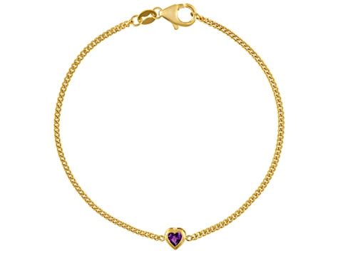 14K Yellow Gold Over Sterling Silver Amethyst Curb Chain Bracelet