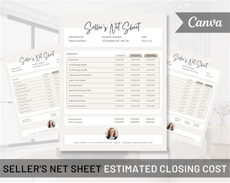 Sellers Net Sheet Real Estate Sellers Estimated Net Proceeds Etsy