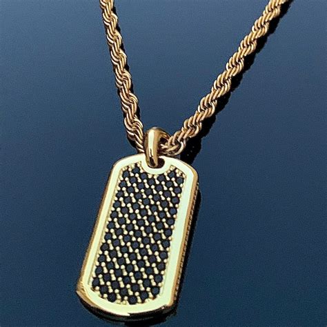 Gold Dog Tag Pendant Necklace on Black Gemstones by J. Vartani - Etsy