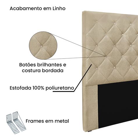 Cabeceira Cama Box King 195 Cm Tania Linho Dourado S04 D Rossi