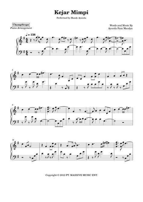 Kejar Mimpi Sheet Music Ayunda Faza Maudya Piano Solo