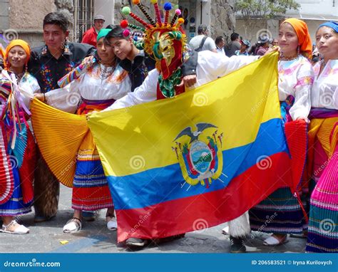 Folk Dancers With Ecuadorian Flag On Carnival Editorial Photo Image