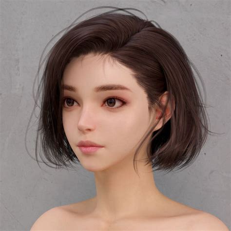 Artstation Shorthair2 Shin Jeongho Portrait Hair Female Portrait