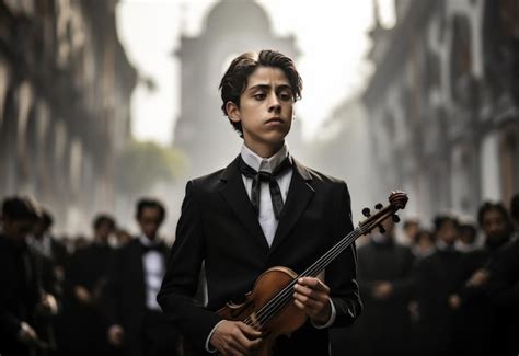 Premium Photo Man In Suit Holding Violin