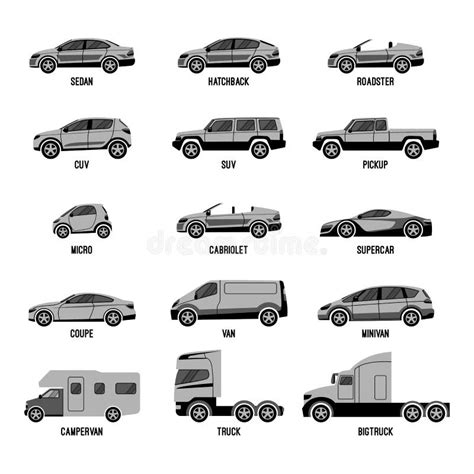 Automobile Set Isolated. Car Models of Different Sizes or Capabilities Stock Vector ...