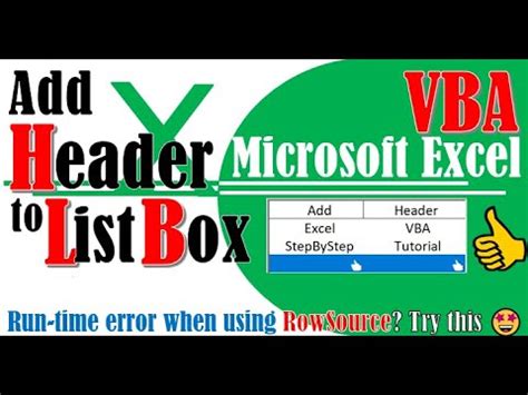 Excel VBA Add Header To ListBox YouTube