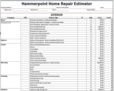 Free Sample Home Repair Estimate Templates Printable Inside Computer