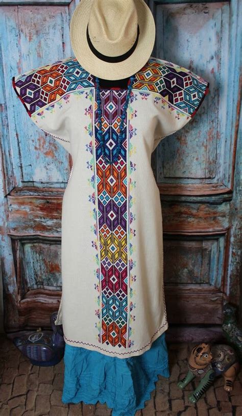 Mexican Dress Kaftan Huanengo Michoac N Hand Woven Embroidered