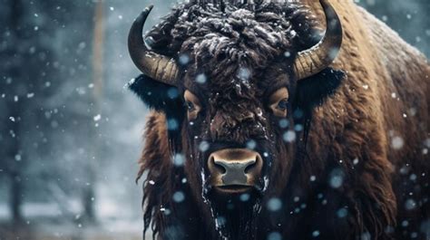 Premium AI Image | Bison in the winter in a snowstorm