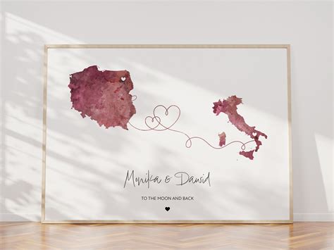 Personalised Map Poster, Love Map, Two Countries Map, Customisable Map ...