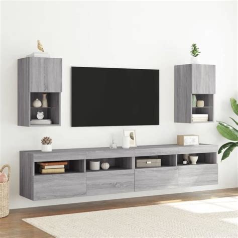 Keenso Meuble Tv Avec Lumi Res Led Sonoma Gris X X Cm