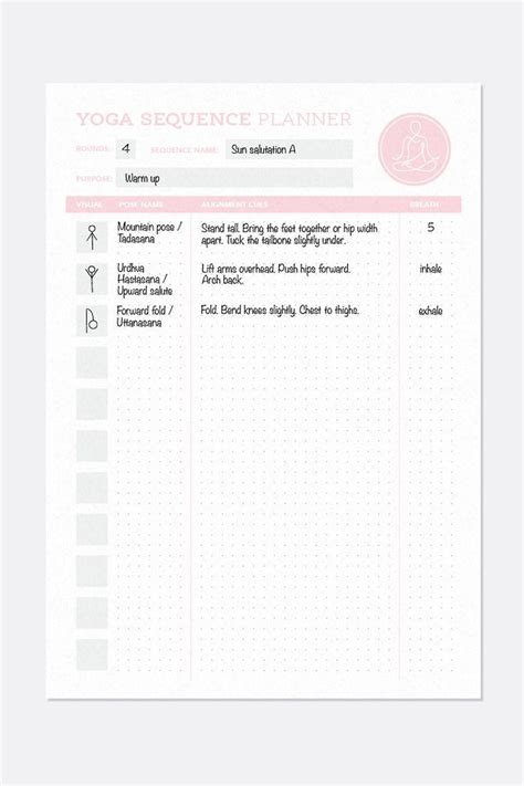 Digital Download Custom A4 Yoga Sequence Planner Personalised Yoga