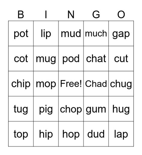 P Ch U Bingo Card