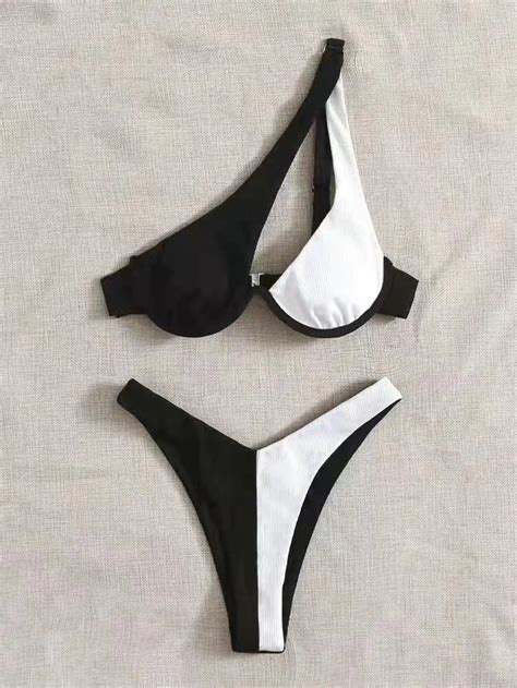 Asymmetrical Black And White Bikini Set On Luulla