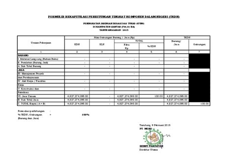 Pdf Formulir Rekapitulasi Perhitungan Tingkat Komponen Dalam Negeri Tkdn