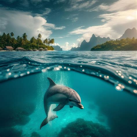 Premium Photo A Dolphin Swims In The Ocean With A Sunset Background