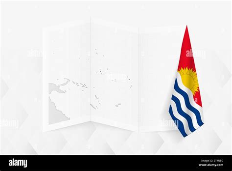 A Grayscale Map Of Kiribati With A Hanging Kiribati Flag On One Side