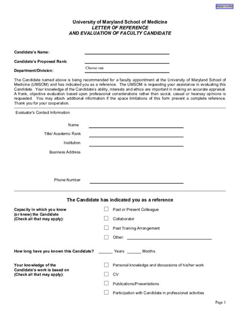 Fillable Online Lor Form University Of Maryland School Of