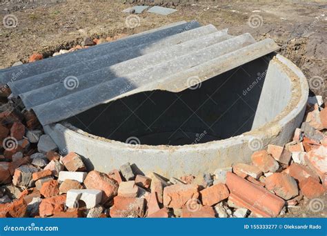 Installing Septic Tank With Plastic Manhole Royalty Free Stock Photo