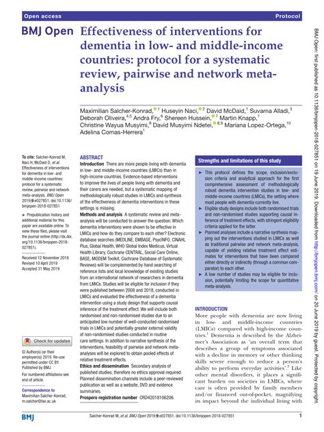 Pdf Effectiveness Of Interventions For Dementia In Low And Middle