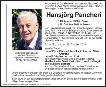 Traueranzeigen Von Hansj Rg Pancheri Trauer Bz