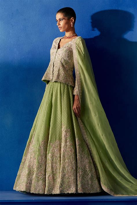 Buy Green Lehenga Satin Organza Embroidered Zardozi Anokhi Jacket Set