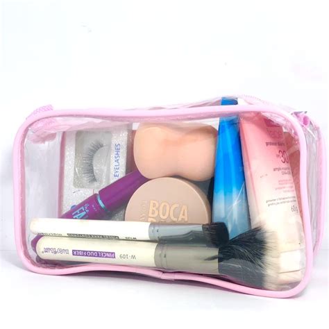 Kit Necessaire Transparente E Rosa Organizadoras Para Viagens