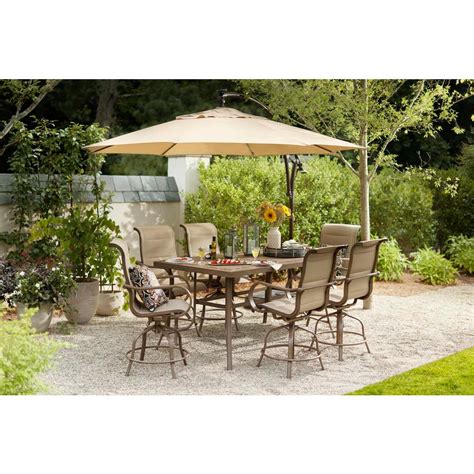 Hampton Bay 11 Ft Aluminum Cantilever Solar Led Offset Outdoor Patio Umbrella In Putty Tan