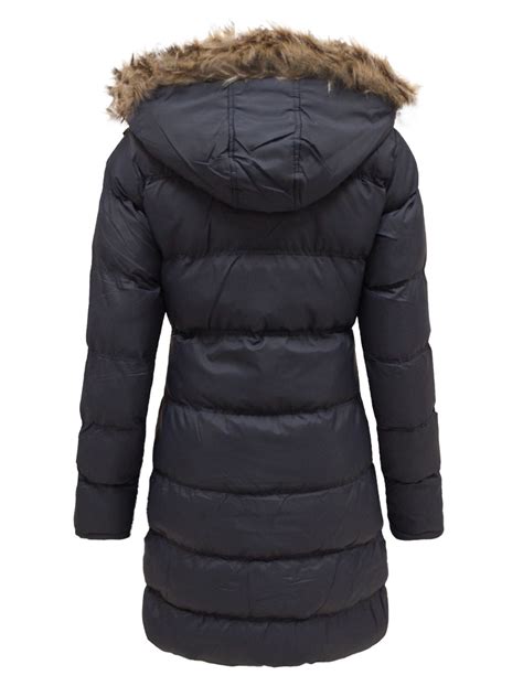 Ladies Padded Quilted Puffer Long Parka Fur Hooded Jacket Womens Coat 8