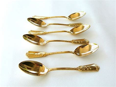 Vintage French Spoons Set Of 6 Gold Plated Tea Spoons Small Teaspoons