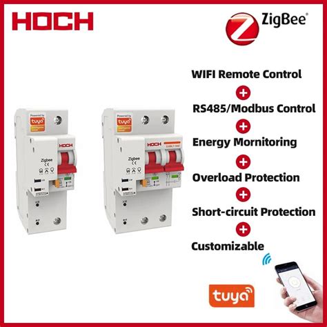 Hoch Tuya Energy Monitoring Zigbee 1p 2p Smart Circuit Breaker Remote Control Din Rail Automatic