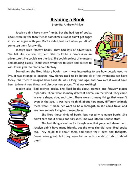 Reading A Book Reading Comprehension Worksheet By Teach Simple