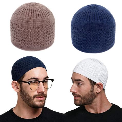 1pc Men Islamic Prayer Cap Muslim Topi Hat Knitted Skull Cap Solid