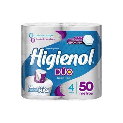 Papel Higiénico Higienol Dúo Doble Hoja 50mts X 4u Mamadera