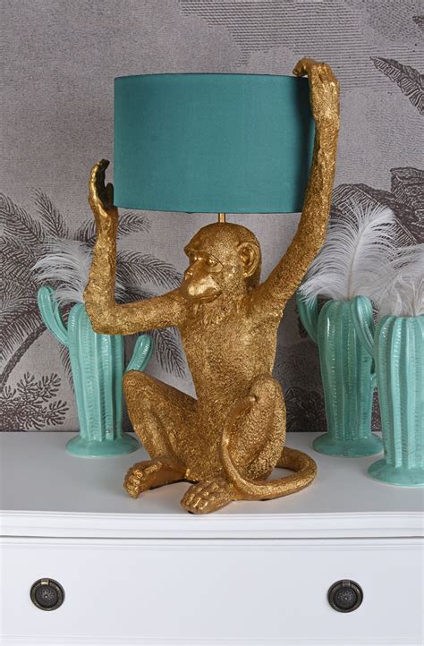 Tischlampe Gold Lampe Affe Tierlampe Monkey Leuchte Affe Figur 54cm