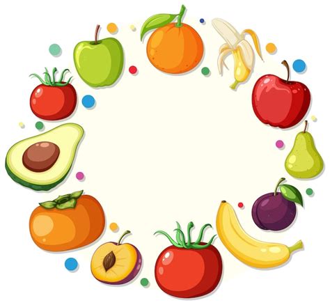 Free Vector Fruit And Vegetable Round Frame Template