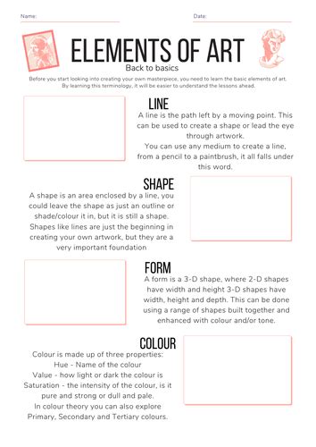 Elements Of Art Worksheet Teaching Resources