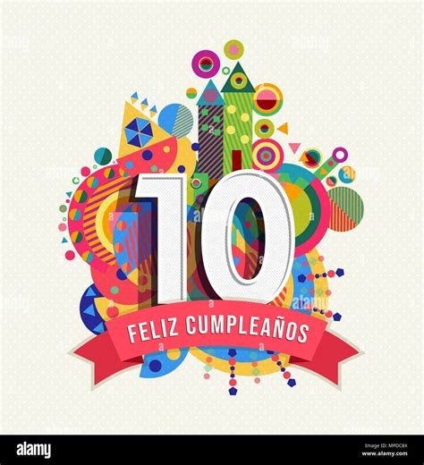 Feliz cumpleaños 10 años década diseño divertido con número texto de