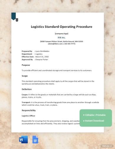 Logistics Sop Templates In Pdf Doc